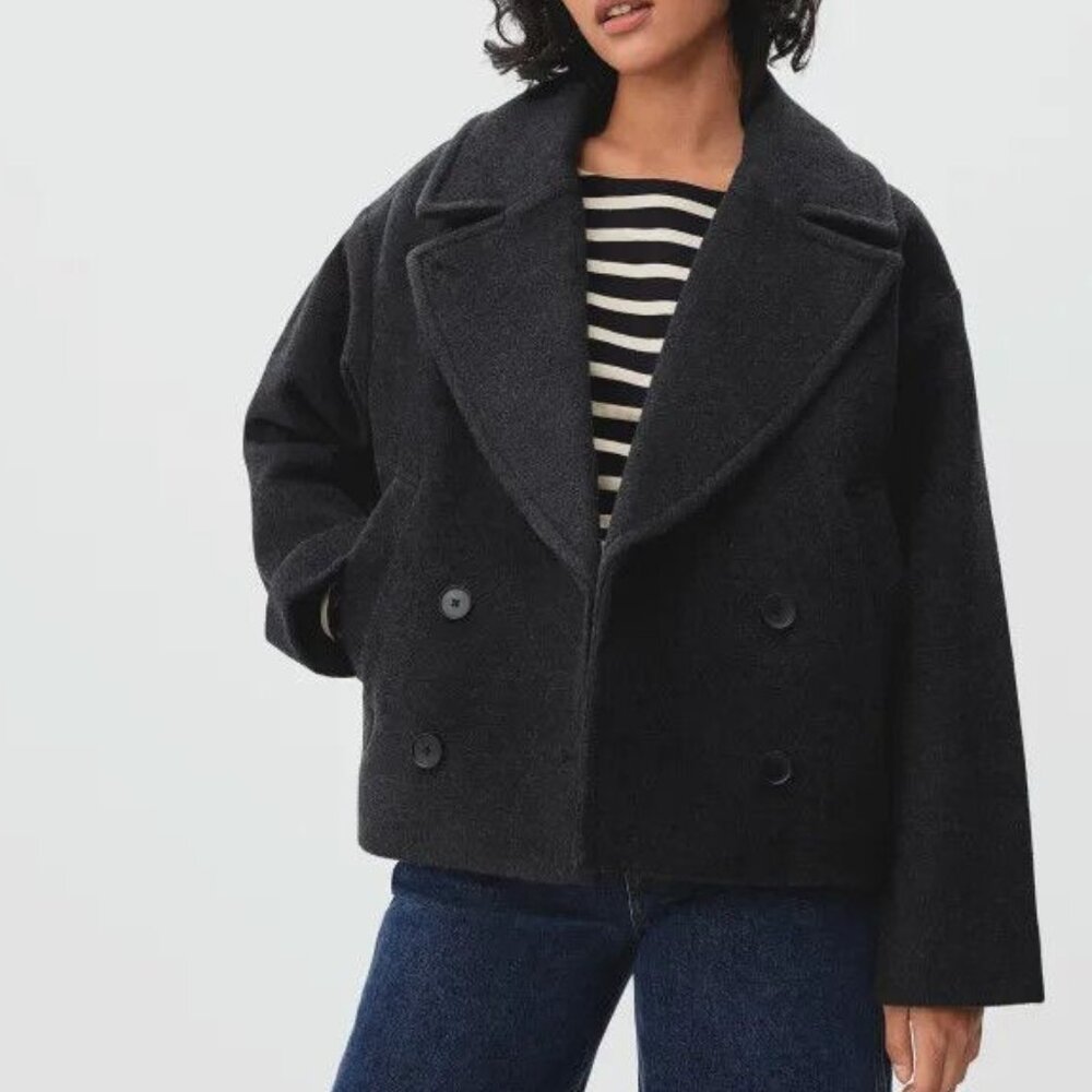 Everlane ReWool Cropped Peacoat In Charcoal